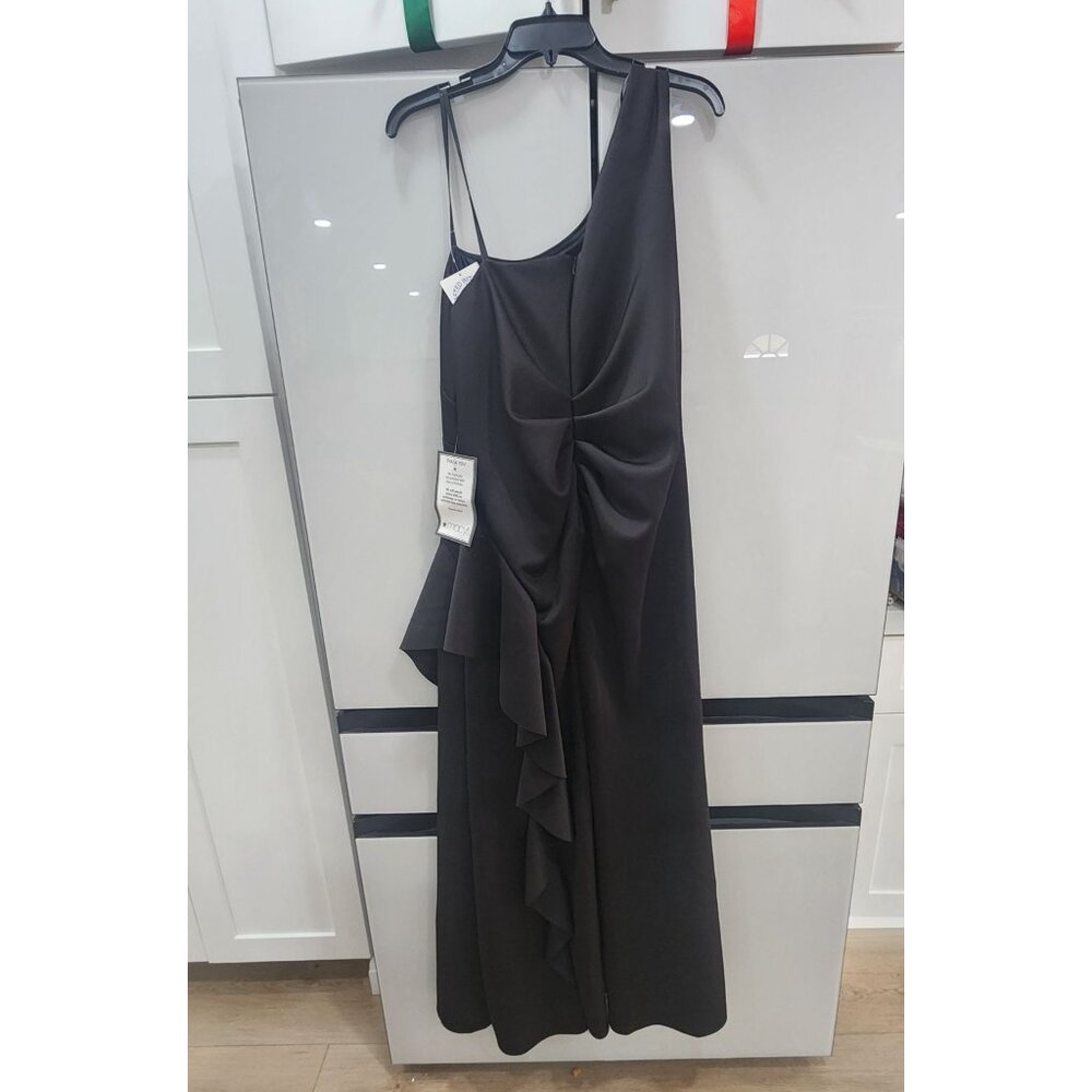 Xscape Black One-Shoulder Draped Evening Gown Size 20W Elegant Formal Dress - Picture 4 of 6